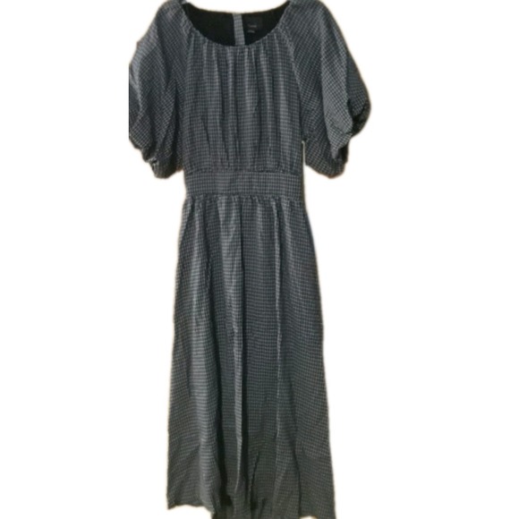 Lumiere Dresses & Skirts - LUMIERE Women  M Black White Gingham   Puff Sleeve  Open BackMaxi Dress Milkmaid